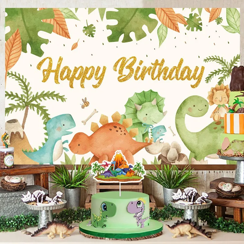 Dinosaur Birthday Backdrop Safari Jungle Forest Happy Birthday Party Animal Cartoon Kids Photo Background Banner Decorations