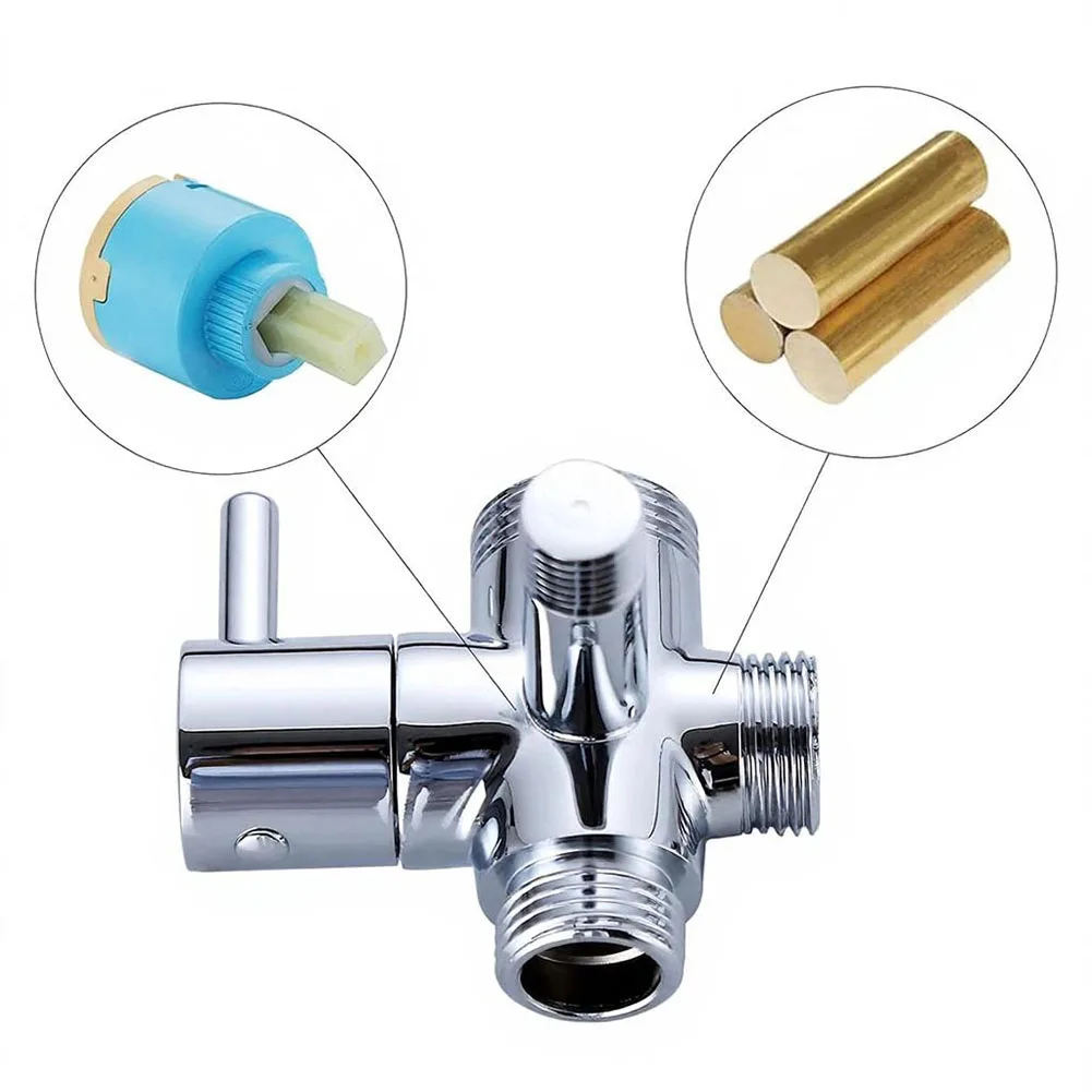 Brass T-Style Shower Diverter Valve with G1/2 and G3/4 Threaded Connections for Flexible Bathroom Water Routing