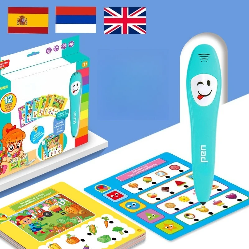 Libro inteligente de educación temprana en español, inglés y ruso, bolígrafo electrónico para niños que hablan y leer, libro de aprendizaje de juguete con bolígrafo