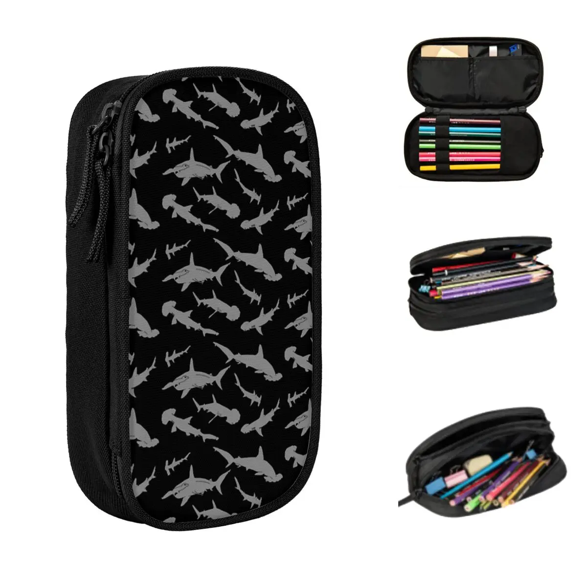 grande capacidade hammerhead tubarao padrao lapis cases pen bags pen box lapis bolsa para meninos e meninas papelaria escola e escritorio 01