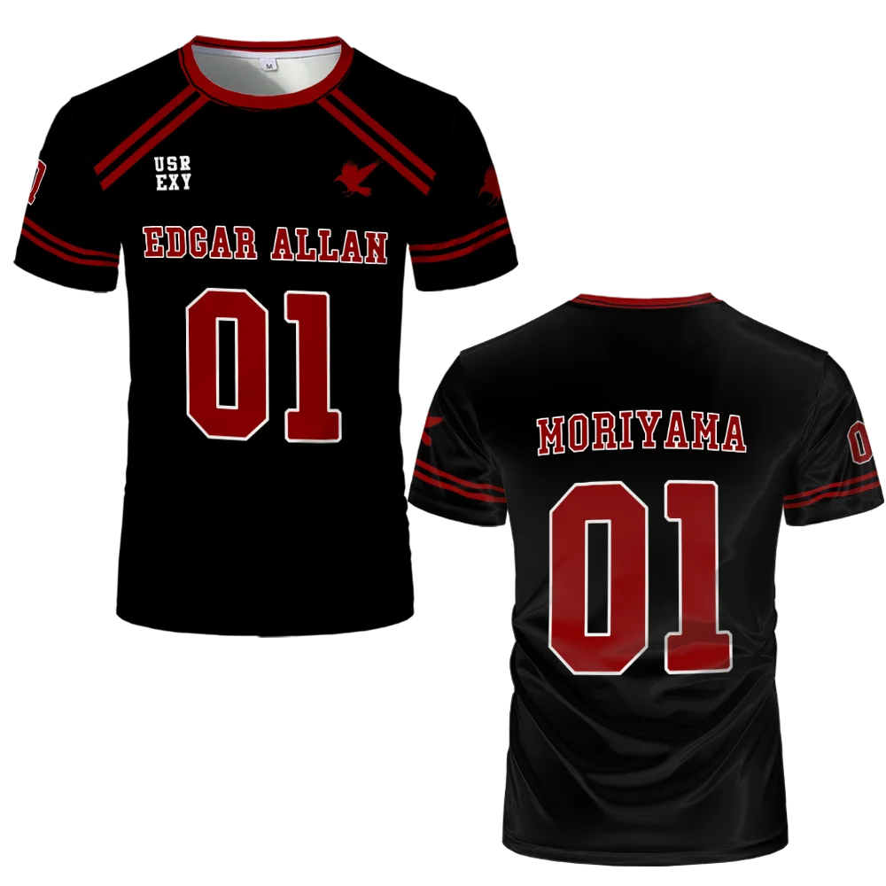 2025 New The Foxhole Court Edgar Allan Ravens Lacrosse Jersey Cosplay Riko Moriyama 3D Tshirt All For The Game Kids Uniform