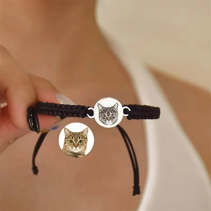 

Customized Pet Photo Portrait Adjustable Rope Cat Dog Bracelet Stainless Steel Personalized Braided Rope Bangle Jewelry Gifts