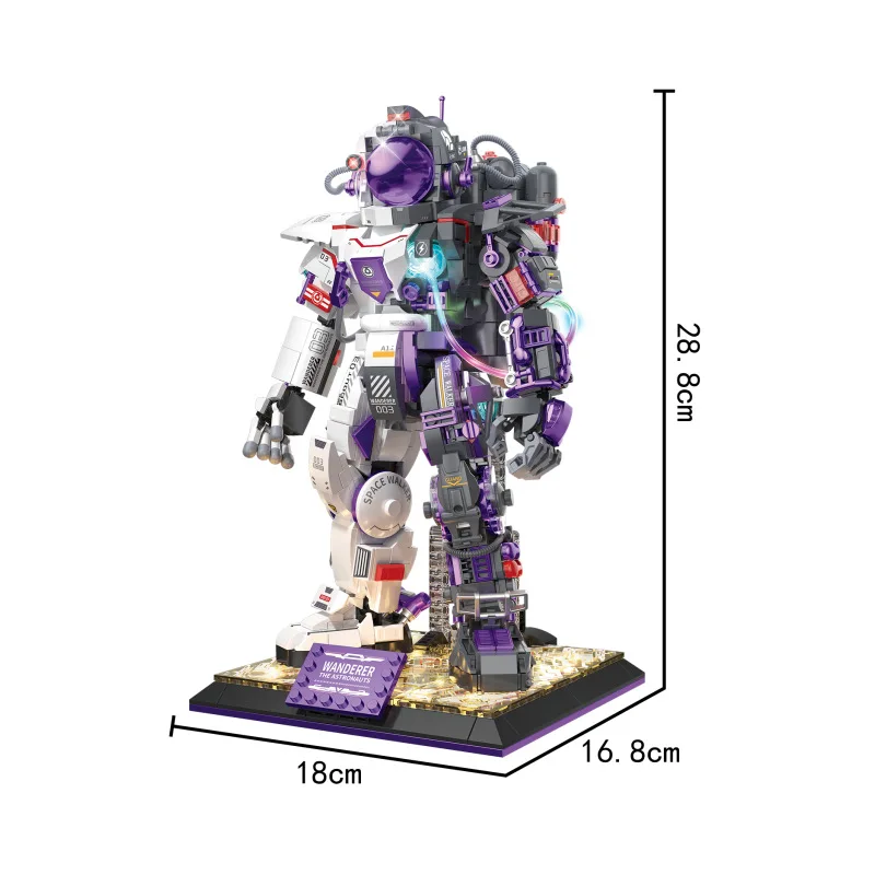 City Purple Space Astronaut Robot Model Building Blocks Aerospace Spaceman Mecha With Lights MOC Bricks Education Toys Kids Gift