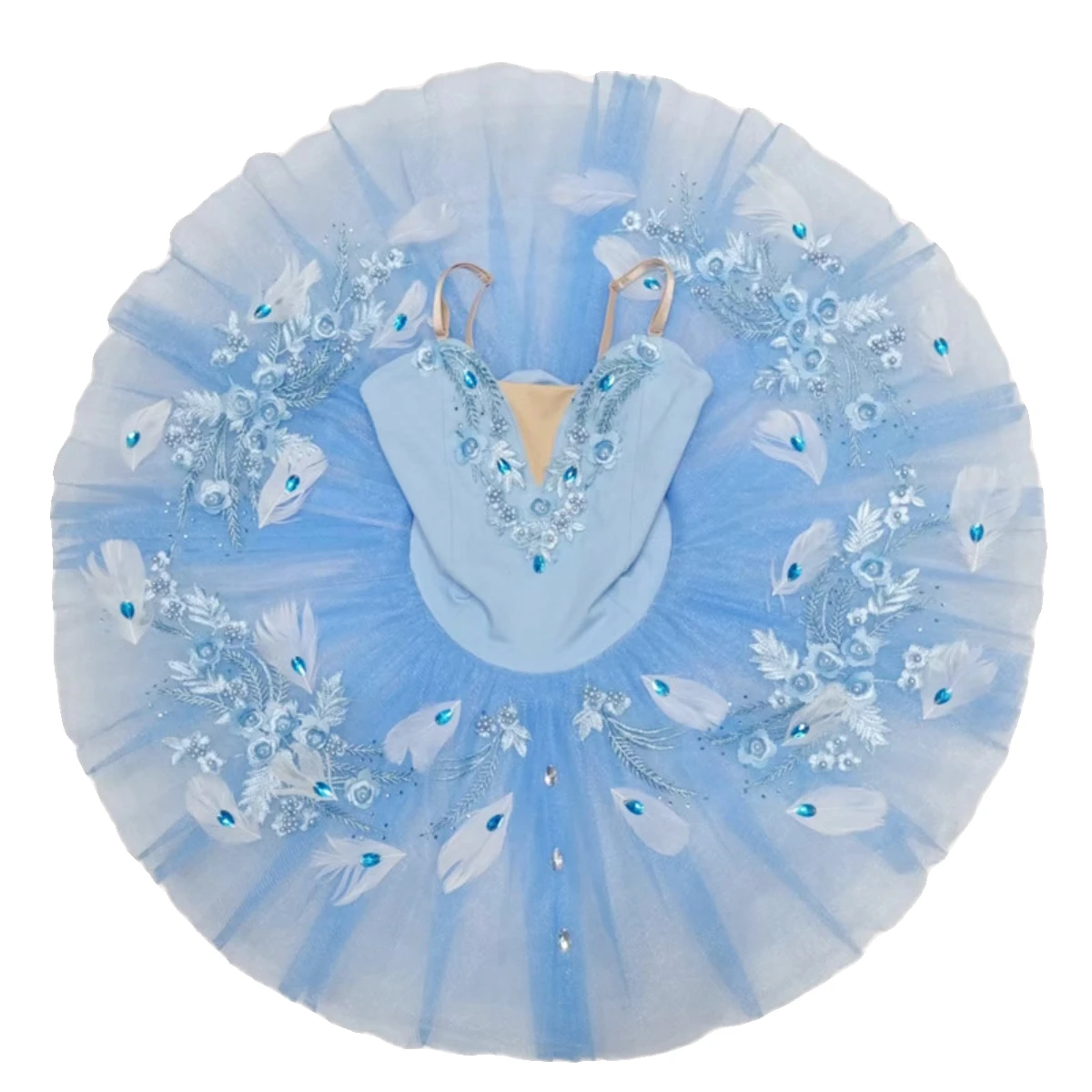 Professional Blue Feather Ballet Dress Girls Stage Tutu Skirts Ballet Leotard  Dance Wear Swan Dancing Costumes Dresses For Prom