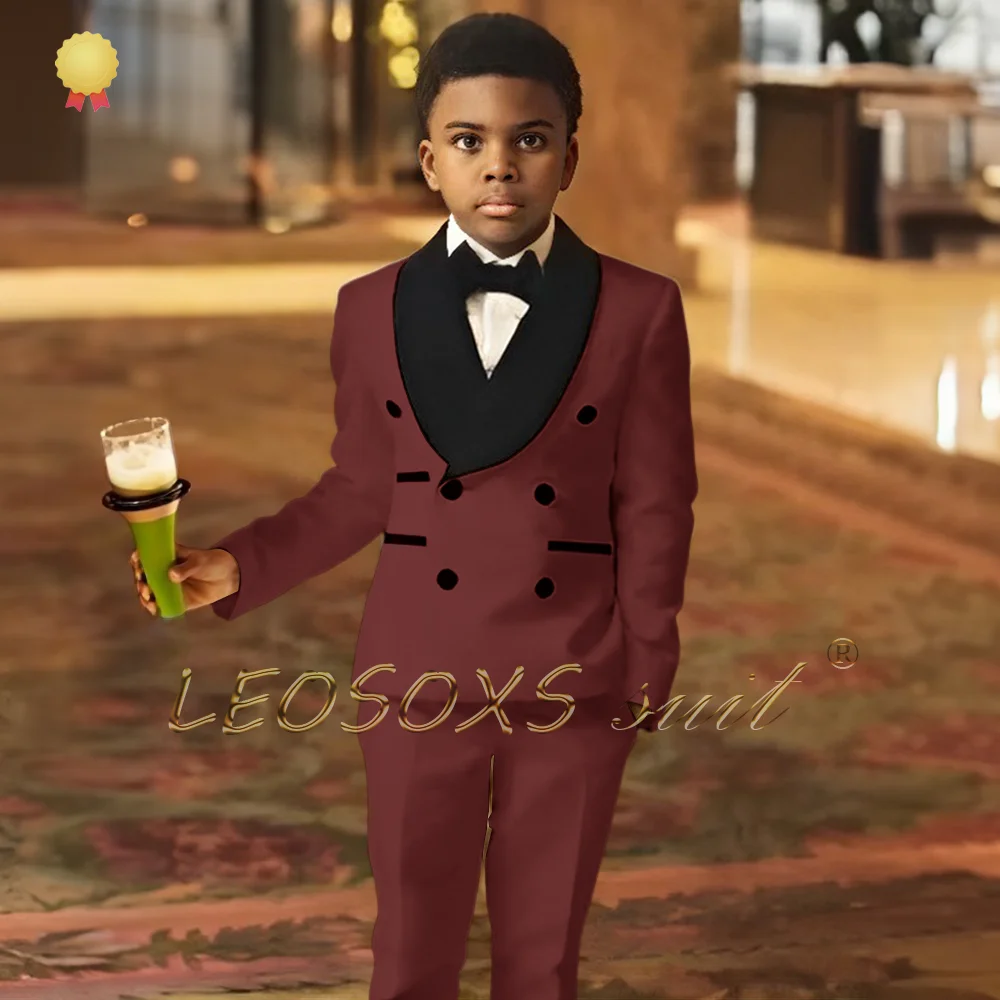 Children\'s wedding tuxedo 2-piece set, black velvet collar double-breasted jacket + trousers customized for boys aged 3~16