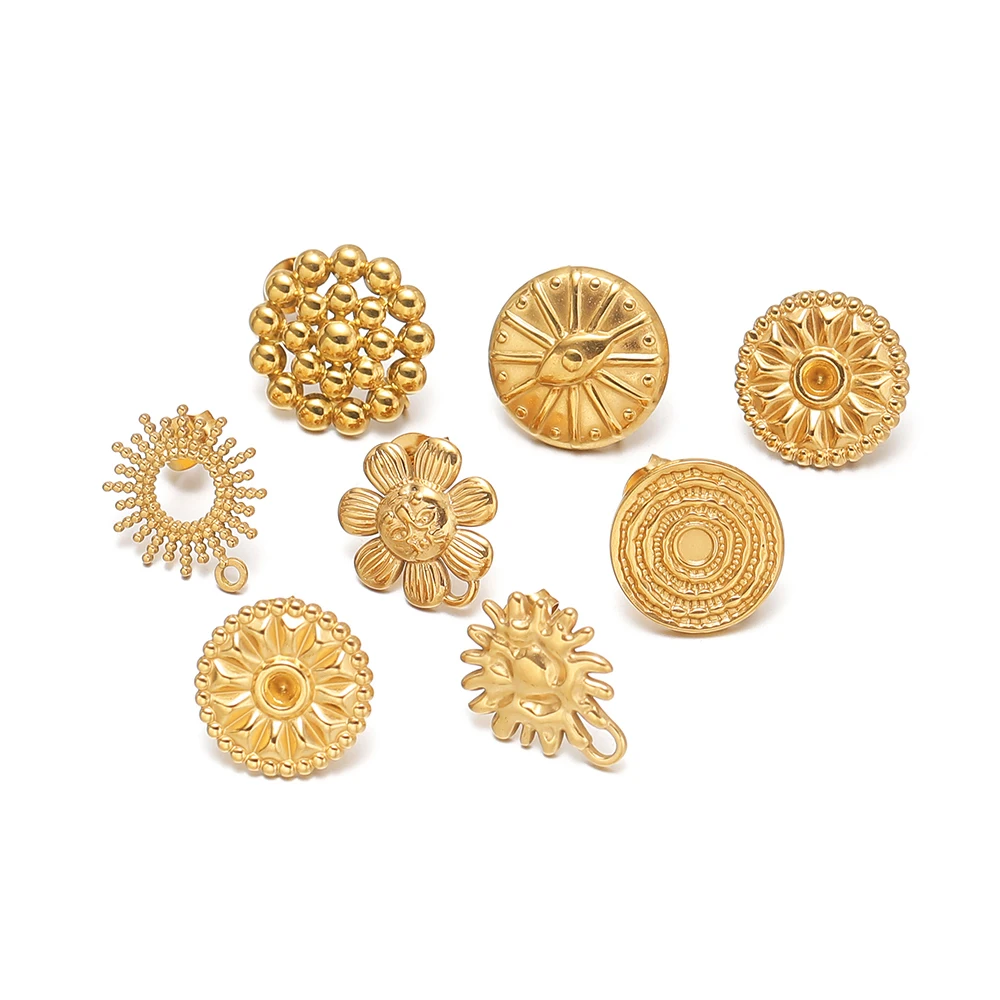 6Pcs Stainless Steel Flower Round Sun Ear Studs with Loop for DIY Women Earrings Findings Exquisite Jewelry Handicrafts Making