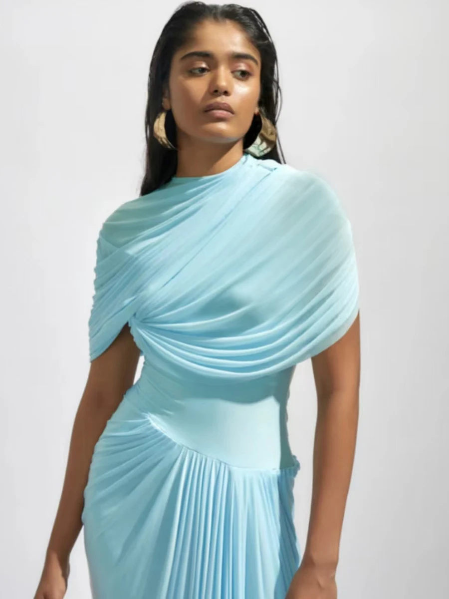 SLIM FIT ชุดราตรี Maxi ชุดวินเทจฤดูร้อนเอวสูงจัดเลี้ยง Robe แขนสั้น Street PARTY Dress 2025 ยาว Verstidos