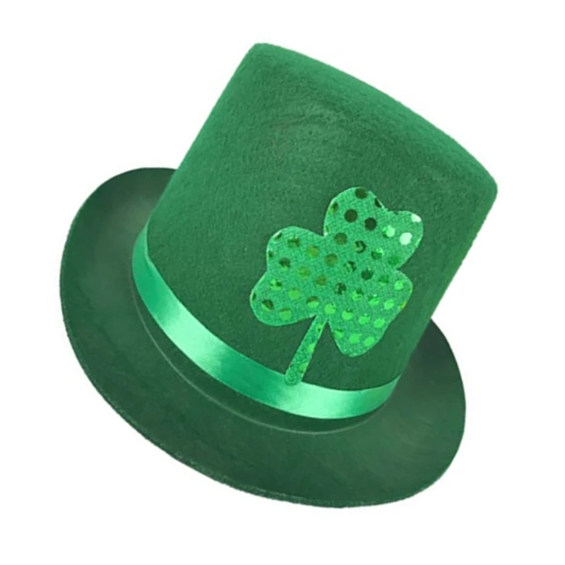 50JB StPatricks Day Celebration Shamrock Hat Festival Party Green Tall Hat Flat Tall Hat Irish National Day Party Hair Decors