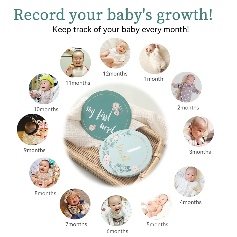 Baby Paper Milestone Memorial Cards Photography Accessories Number 0-12 Monthly Newborn Leaf Engraved Age Cards Baby Birth Gift