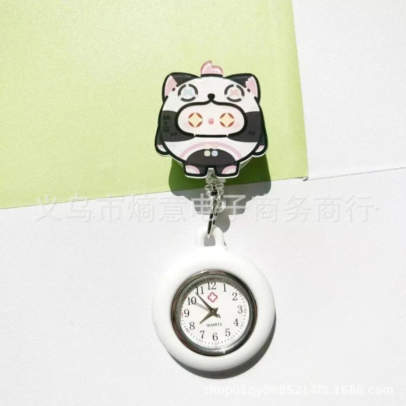 Cartoon Nurse Student Exam Chest Watch Doctor Medical Clip Pocket Watch Silicone Luminous Cute Pull Retractable Pocket Watch