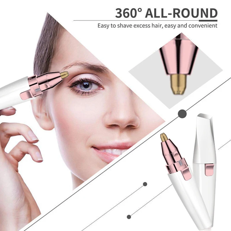 Aparador de sobrancelha elétrico 2 em 1, feminino, corpo, facial, lábios, remoção de pelos, barbeador indolor, depilador portátil, carregamento usb/bateria