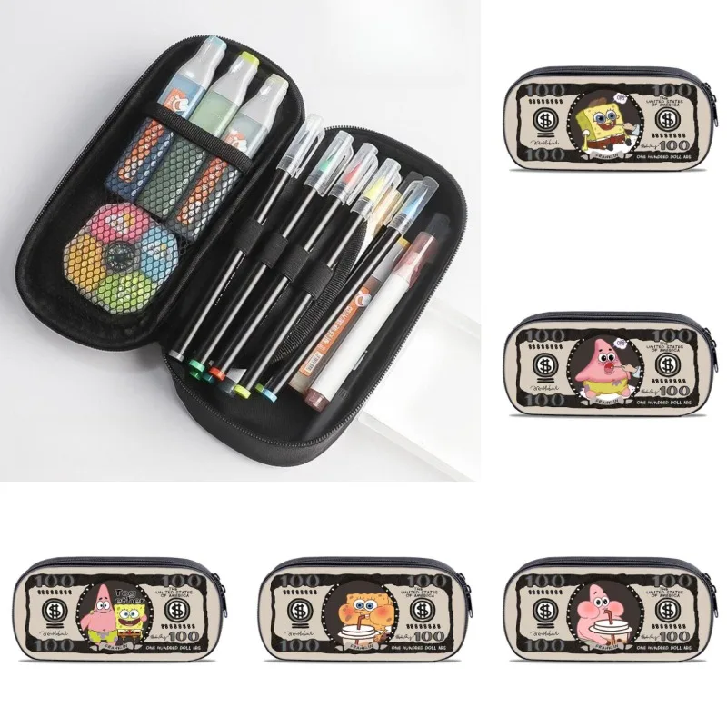 

Популярный трехслойный холщовый пенал из серии «Губка Боб Квадратные штаны» с мультяшным персонажем, креативный многофункциональный пенал для канцелярских принадлежностей