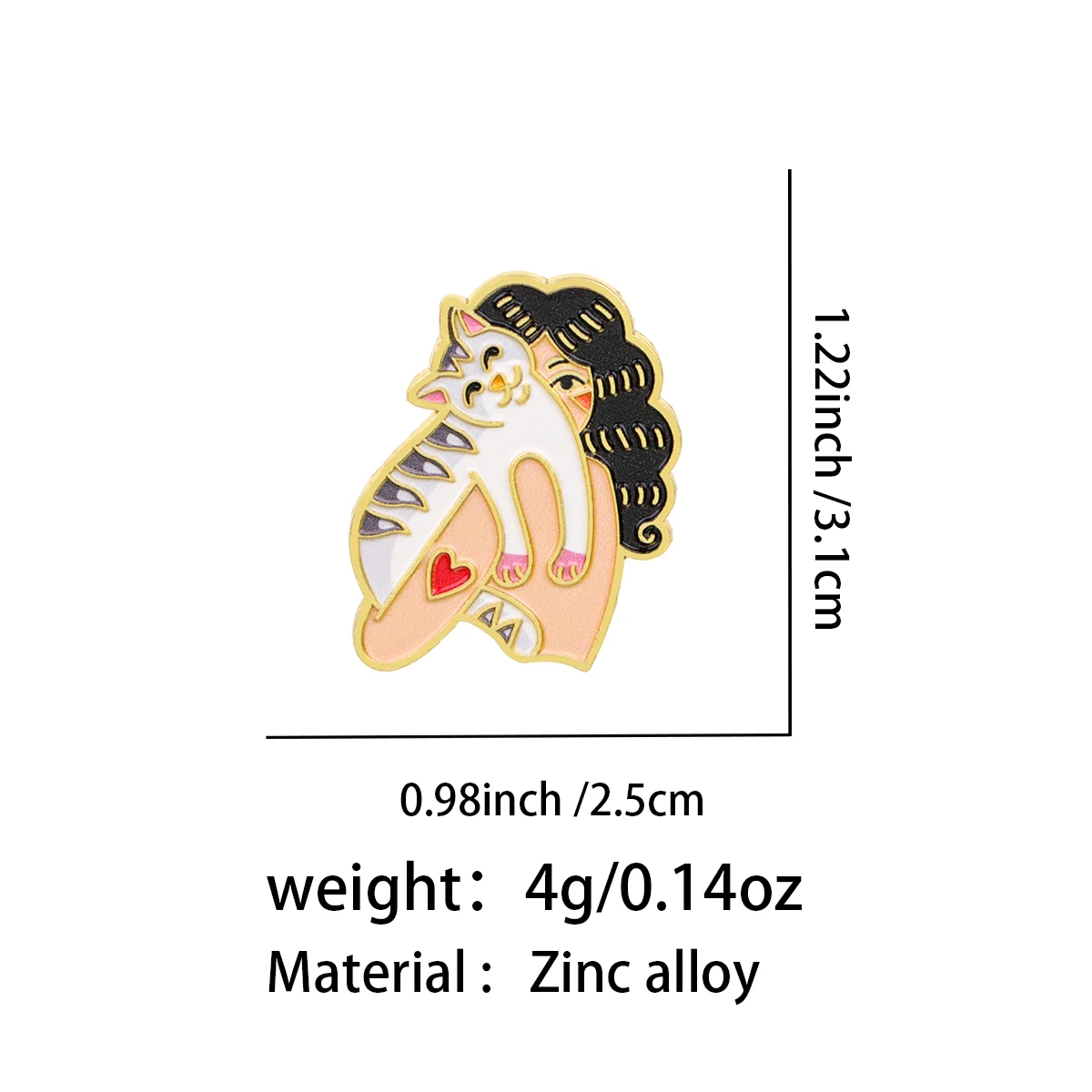 Lovely Curly‑Haired Girl Hold White Cat Enamel Pin Cute Brooch Lapel Pins Badge on Backpack Accessories Funny Jewelry Gifts