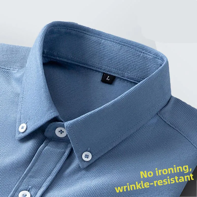 

Spring Autumn Corduroy Long Sve Men's irt Casual Iron Free Vintage Workwear Pure Color Busin Gentleman Sle Waterproof