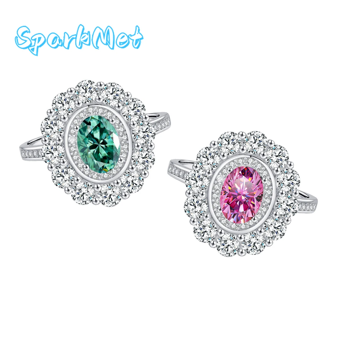 

SparkMet Luxury 100% Genuine Oval Moissanite Ring with Certificate Passed Diamond Test S925 Silver Ring Women Jewelry Gift