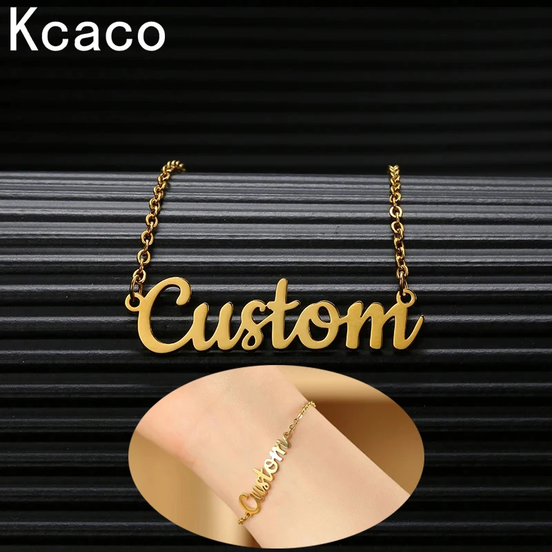 

Simple Custom Name Necklace Bracelet Set for Women Personalised Cursive Letters Pendant Stainless Steel Jewellery Male Chain