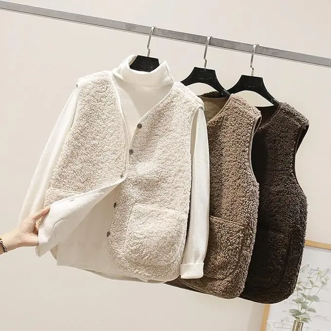 

Зимний жилет больших размеров для женщин, утолщенный теплый флисовый жилет из овечьей шерсти, утепленная куртка без рукавов, верхняя одежда для холодной погоды