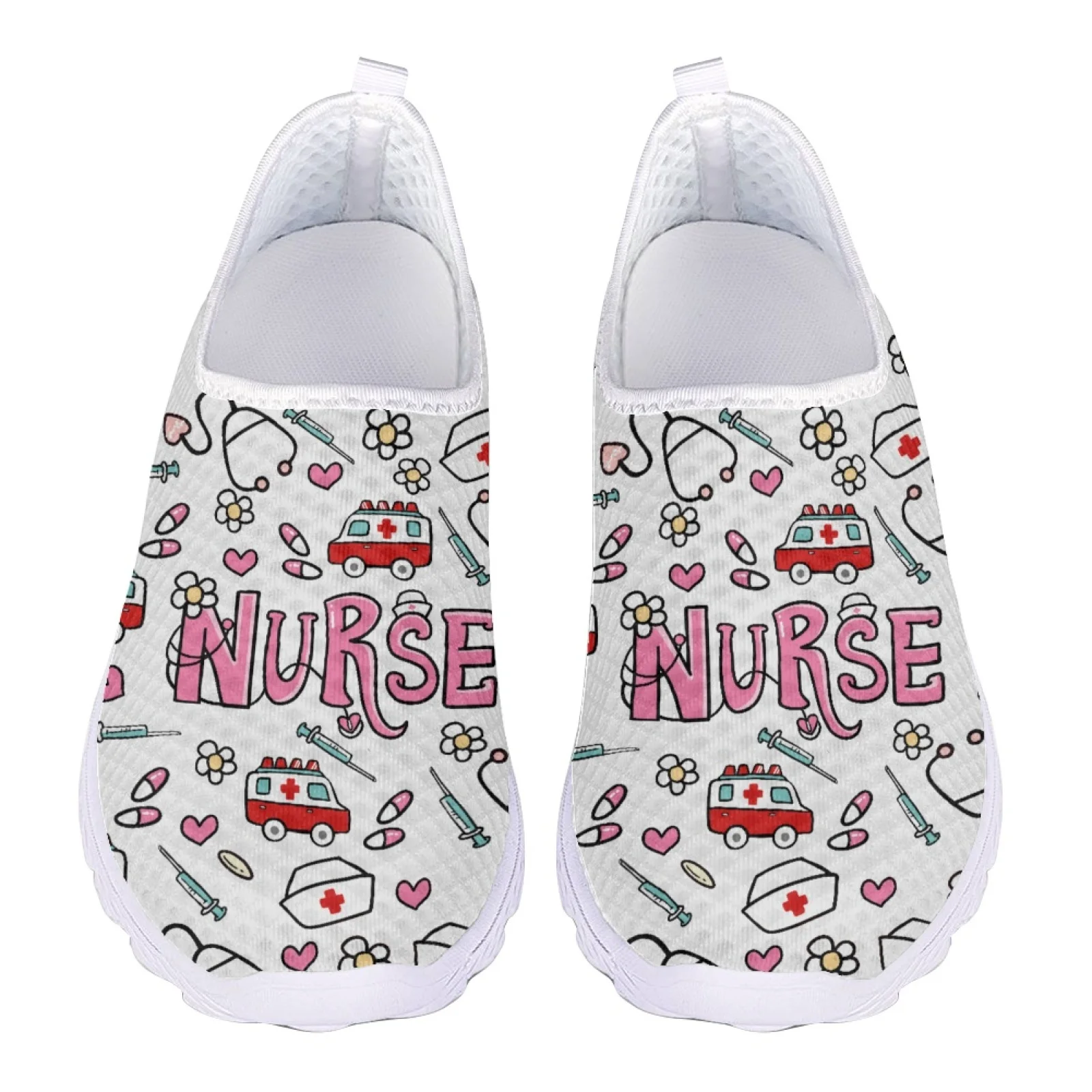 

Breathable Mesh Running Shoes Women Loafers Nurse Pattern Lightweight Sports Sneakers Athletic Tennis Walking Gym Casual Shoes