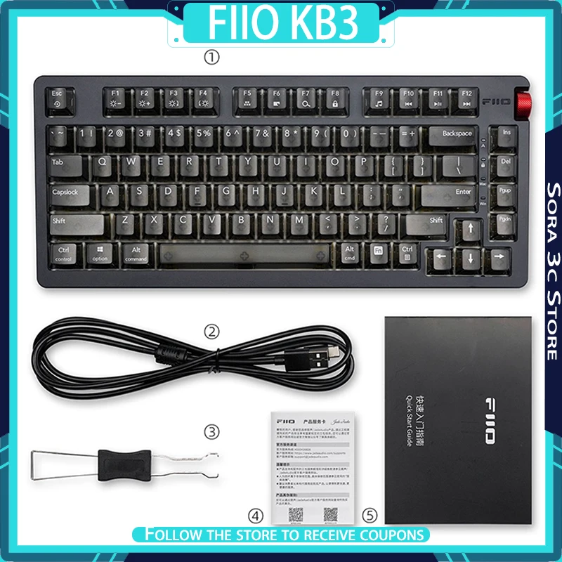 

FiiO KB3 DSD HIFI Decoding Mechanical Keyboard Hot Plug RGB Gasket Structure Customized Office Keyboard Gamer Accessories