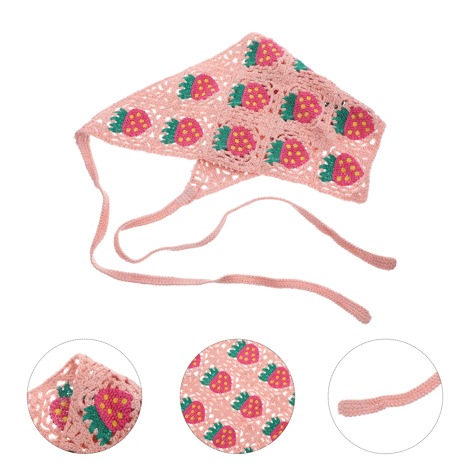 

Strawberry Hair Scarf Crochet Triangle Head Kerchief Lightweight Breathable Bandana for Women Daily Stage Cosplay Photo