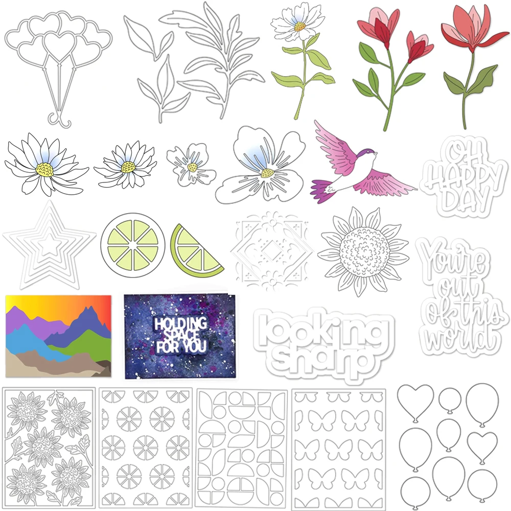

Sunflower Floral Flower Layred Cutting Dies Geometry Background Sentiments Words Diecut For DIY Scrarpbooking Paper Craft Making