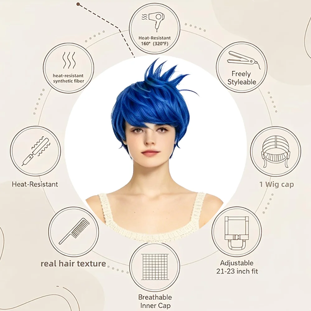 

Joy Cosplay Wig Unisex Adult 12 Inch Short Bright Blue Spiky Heat Resistant Synthetic Hair For Anime Halloween Theme Party