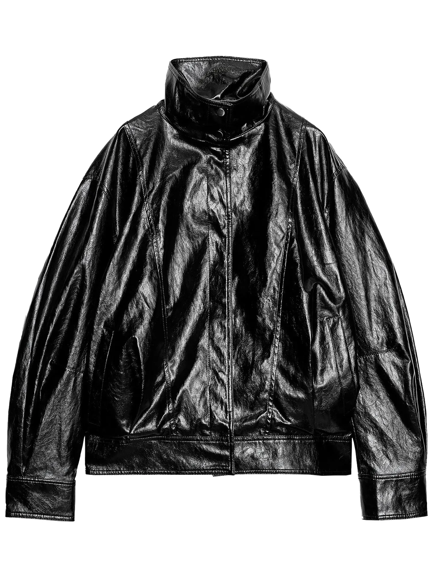 Primavera 2026 Faion Casual Pilot Jaet Cappotto in pelle da donna Sli Commute Sle Long Sve Chiusura con cerniera Vestibilità ampia