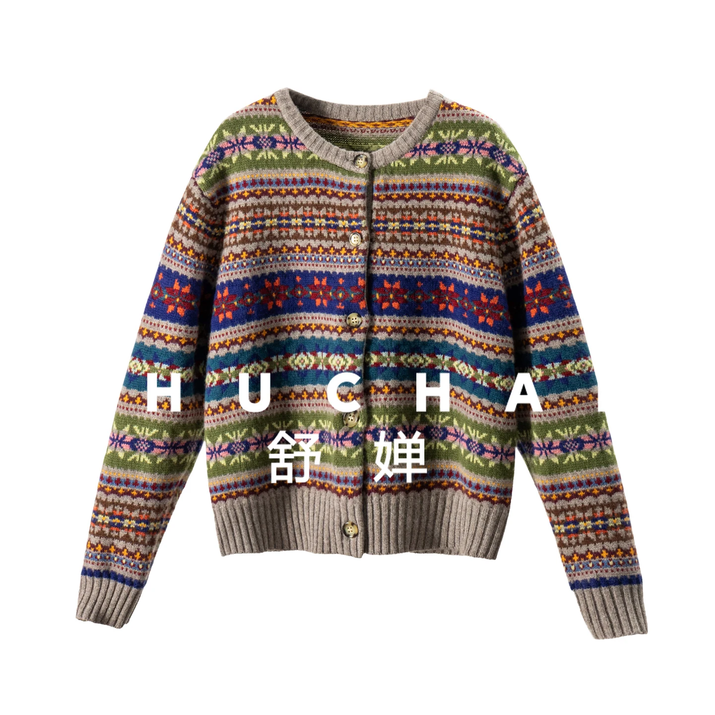 

Winter Warm Fair Island Jacquard 100 Wool Crew Neck Sweater Cardigan Women's 95B5 Knitted Cardigan