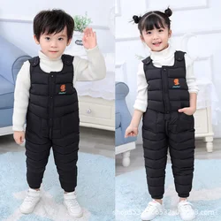 Baby Boys Girls Jumpsuits Children Thickened Warm Down Pants Kids Autumn Winter Cartoon Trousers 2024 New Infant Clothing