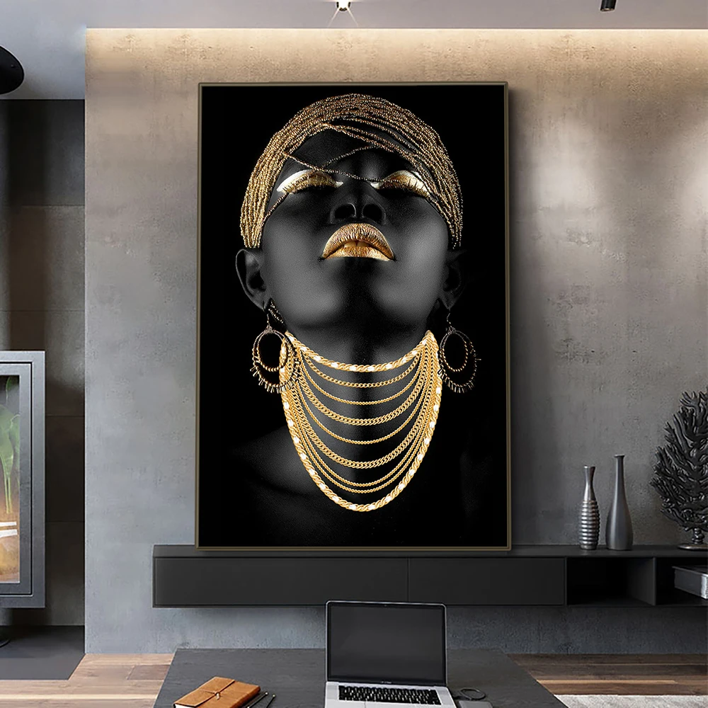 African Women Classic Black Gold Gestures Posters Prints Female Portraits Canvas Painting Wall Art Pictures Home Decor