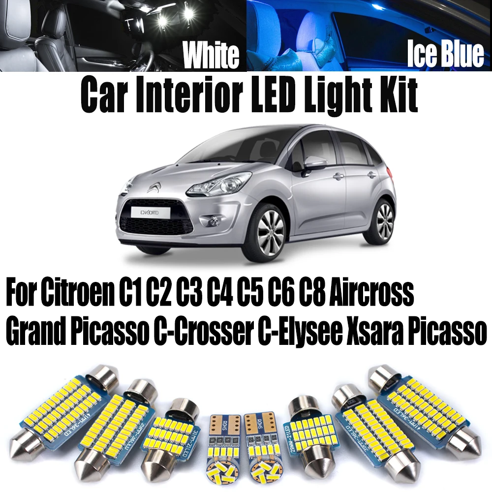 Interior luz led canbus para citroen c1 c2 c3 c4 c5 c6 c8 aircross grand picasso c-crosser c-elysee xsara picasso kit de lâmpadas de carro