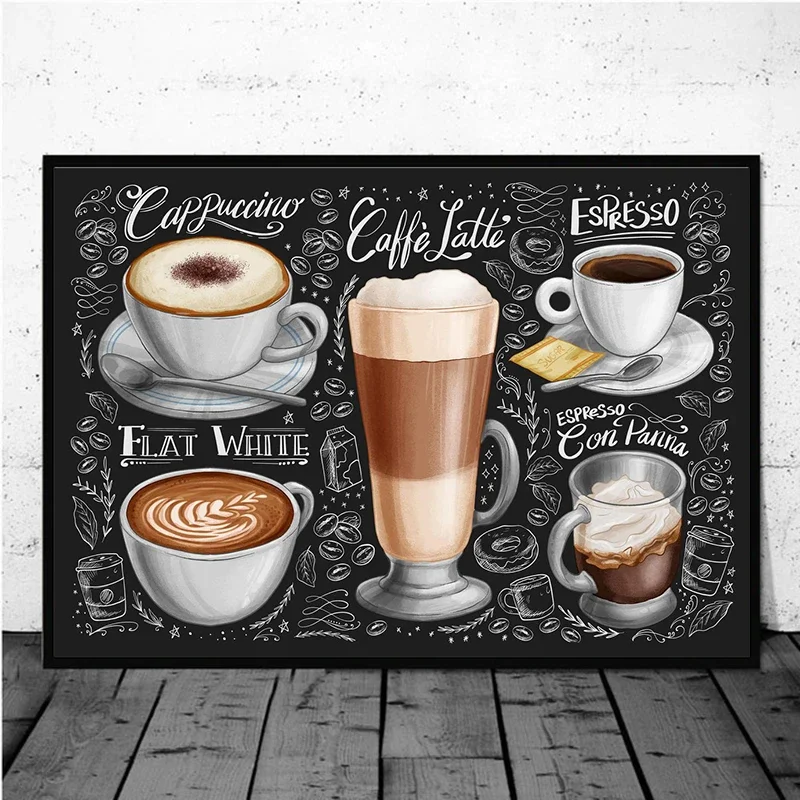 

Vintage Coffee Illustration Canvas Paintings Chalkboard Coffee Posters Prints Wall Art Pictures for Living Room Decor Cuadros