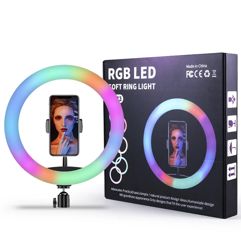 Светодиодный кольцевой светильник, 13 дюймов, 33 см, RGB, цветной светодиодный светильник для фотосъемки, для видеозаписи TikTok, прямая трансляция на YouTube