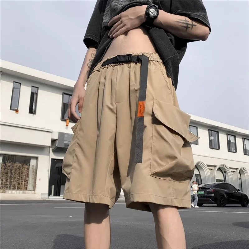 Men's Summer Work Shorts Black Pants for Man Man's Colthing Loose Fitting Casual Quick-drying Thin Trouser Solid Large Pockets