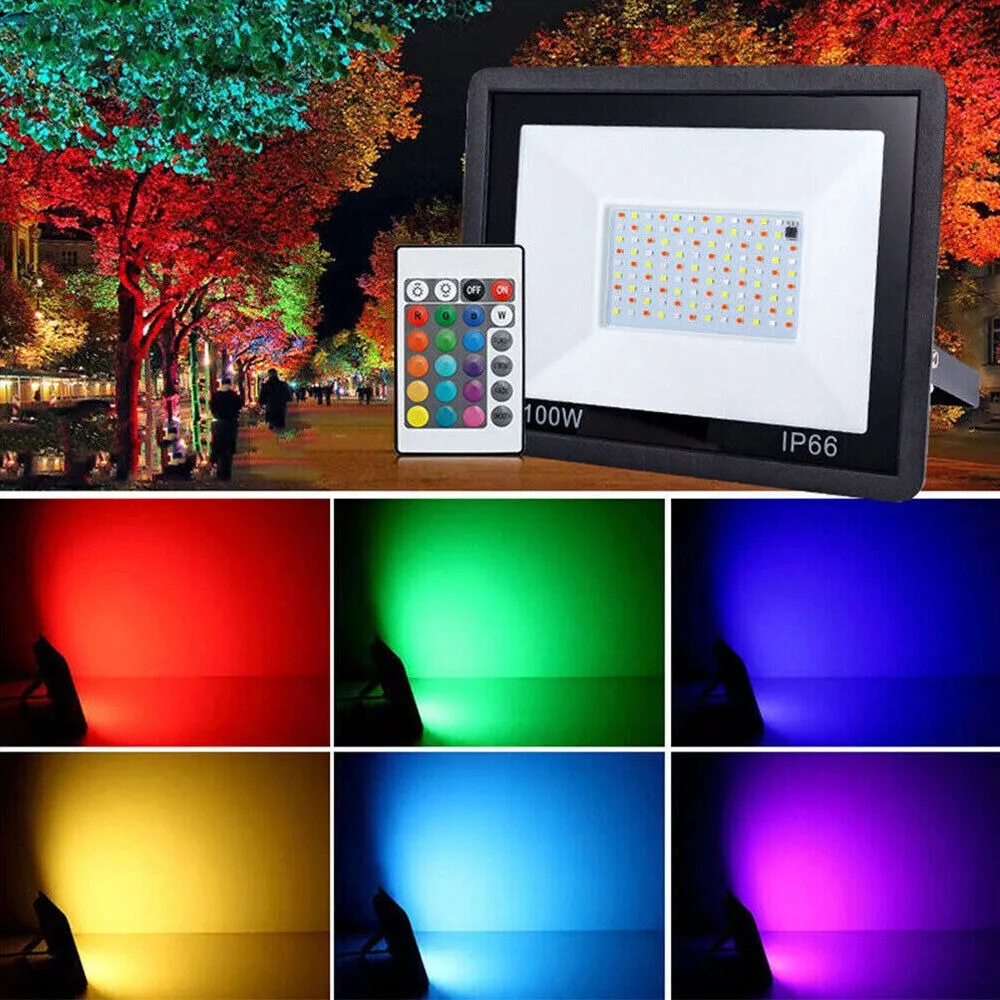 RGB LED الكاشف الإضاءة في الهواء الطلق 220 فولت 10 واط 30 واط 50 واط 100 واط IP66 مقاوم للماء في الهواء الطلق RGB عاكس الأضواء مصابيح إضاءة الحديقة