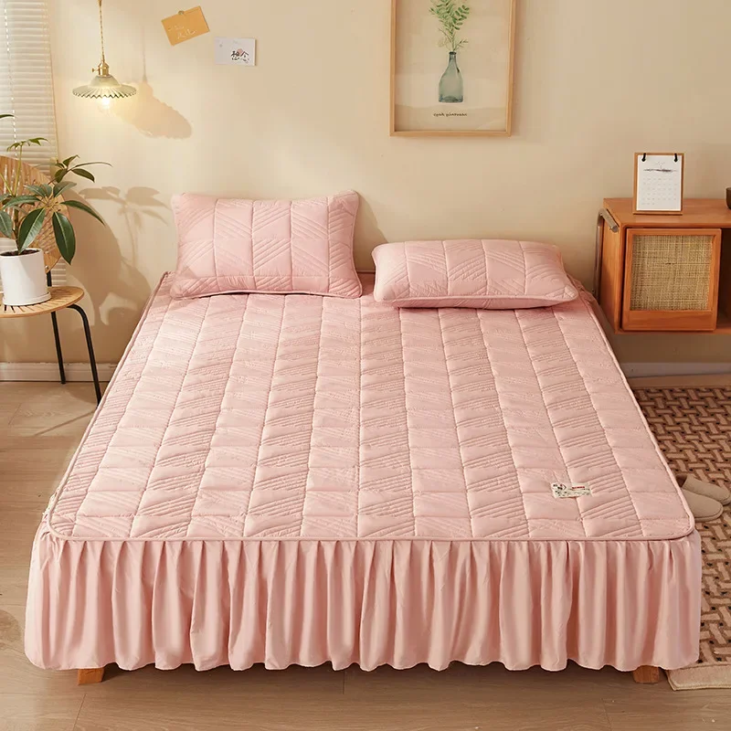 

Raw Cotton Thickened Soybean Quilted Bed Skirt Protective Cover Fitted Sheet Bedspread Mattress Cover