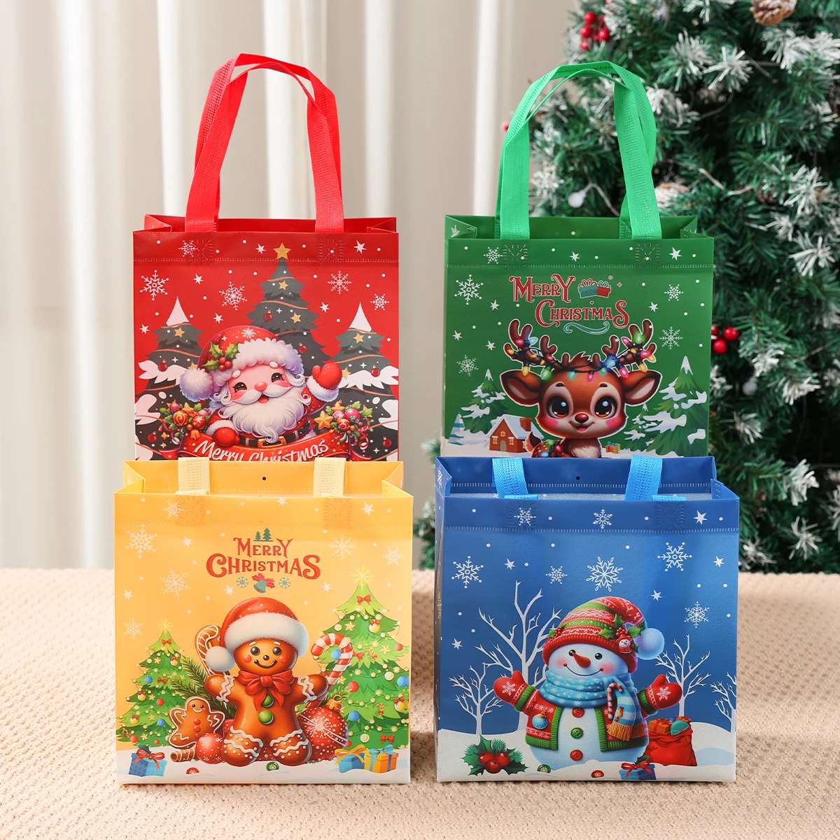 4/12/16pcs Christmas Tote Handbags Christmas Decoration for Home 2025 Xmas Non-Woven Gifts Bags Navidad Natal New Year Gift 2026