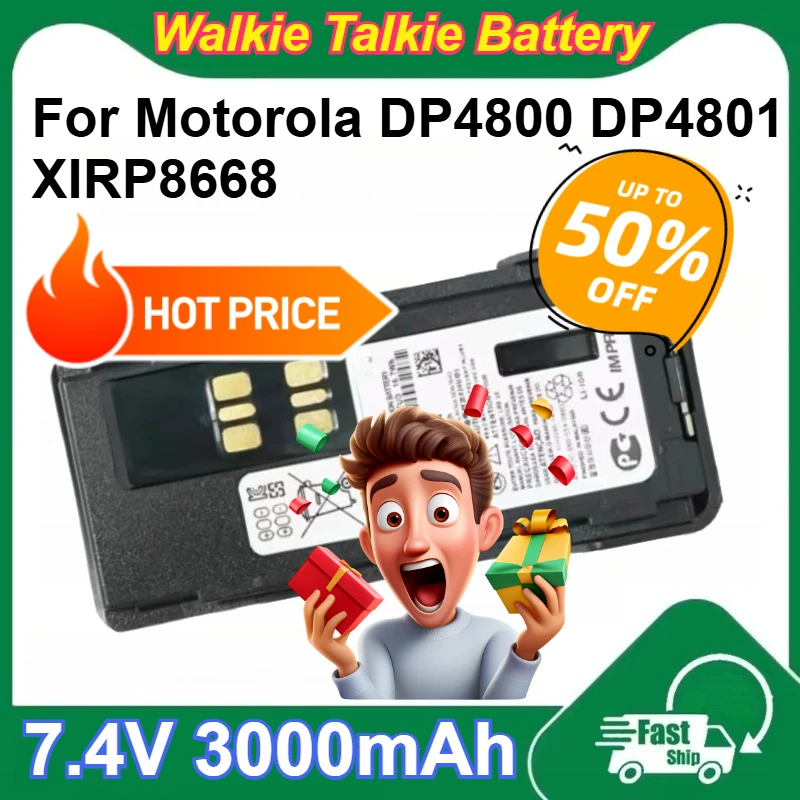 

For Motorola DP4800 DP4801 XIRP8668 PMNN4409BR 7.4V 3000mAh Lithium Walkie Talkie Batteries Type-C Rechargeable