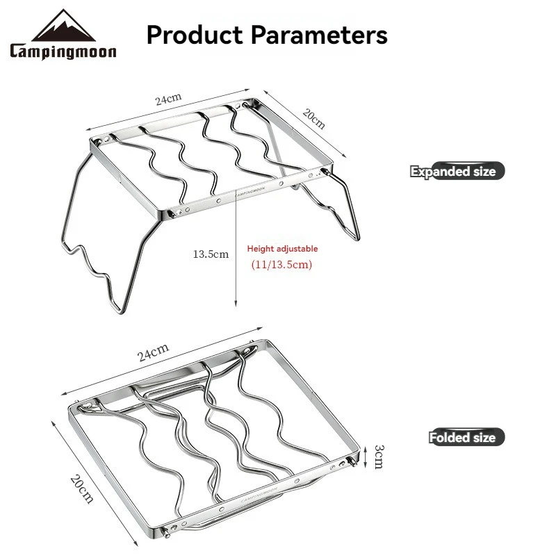 Campingmoon-ポータブルステンレス鋼バーベキューメッシュグリル、中型、高さ調節可能、MS-1012