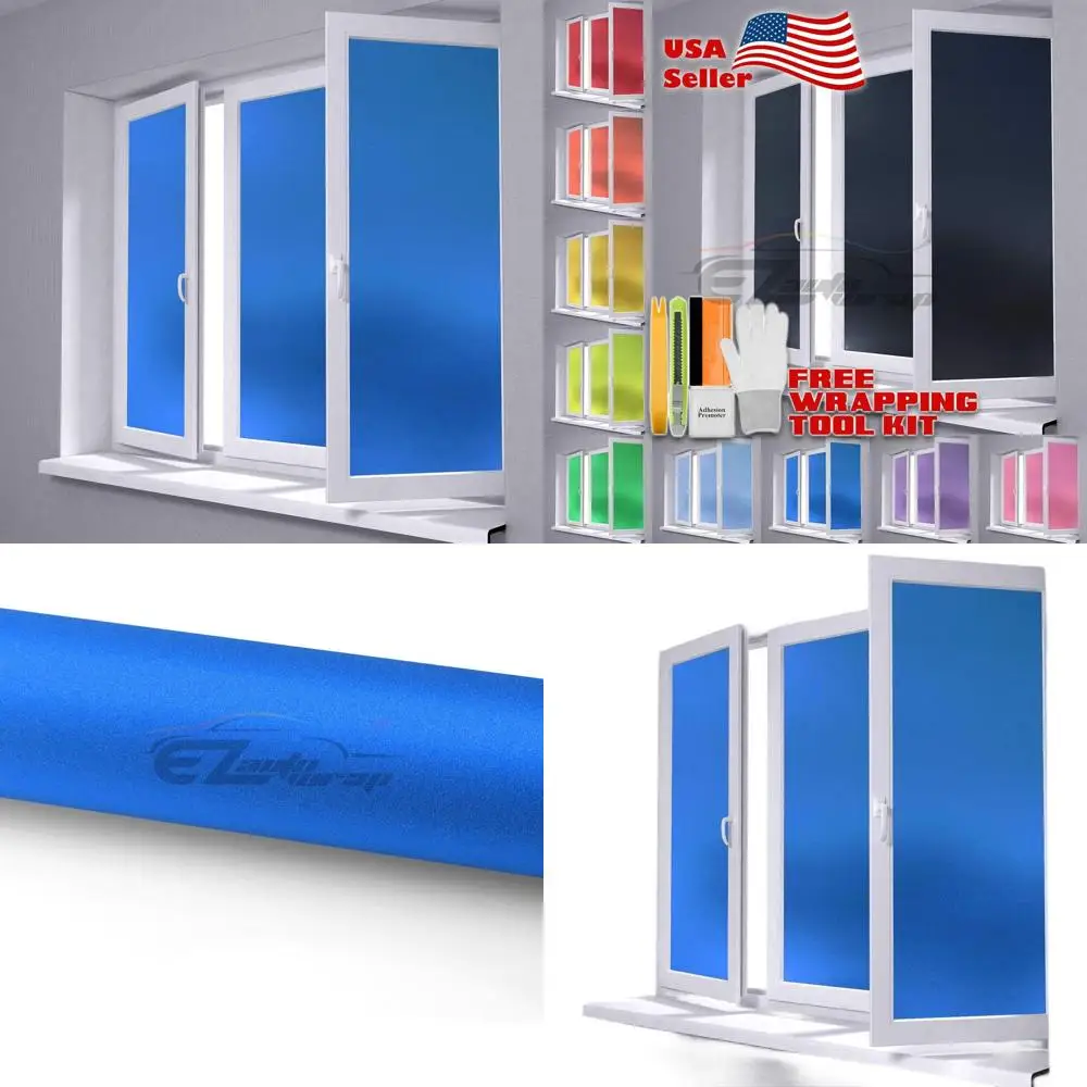 

48 x 108, матовая синяя оконная пленка для конфиденциальности — водонепроницаемая, отслаивающаяся и наклейка, включает набор инструментов