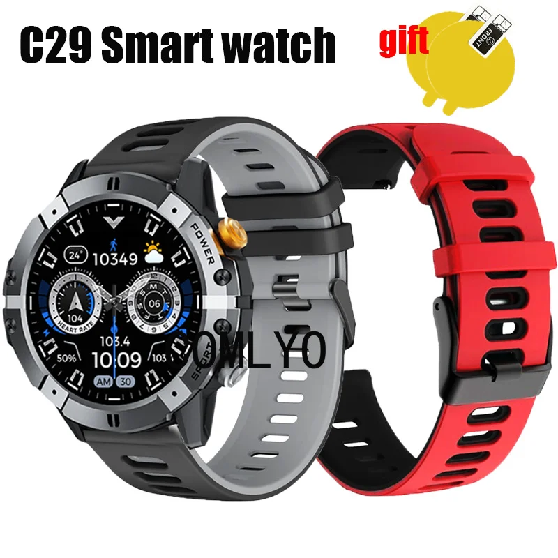 3in1 for C29 Smart Watch Strap Silicone Soft Bracelet Band Screen Protector Film