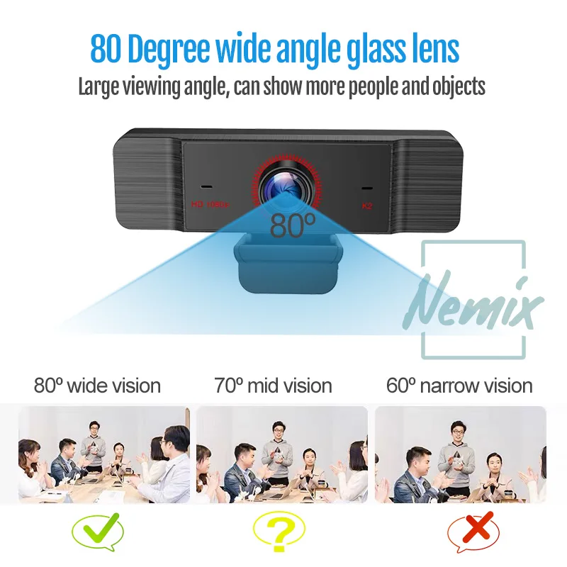 كاميرا ويب 1080p ، عصر كاميرا الويب مع ميكروفون للكمبيوتر ، USB كاميرا الويب للكمبيوتر ، 2 ميجا بكسل ، دقة 1920x1080 ، مستشعر FHD Cmos