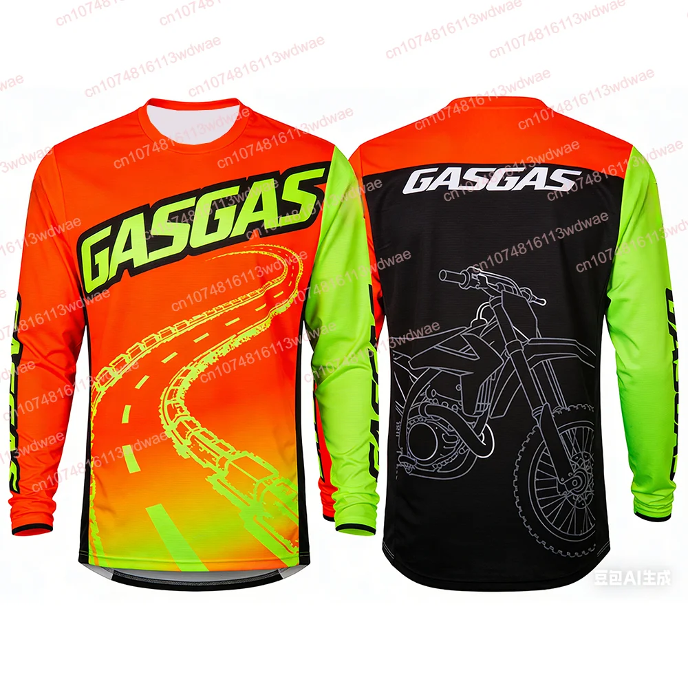 GASGAS Herren Motocross-Trikot Schnelltrocknend Atmungsaktives Mesh MX-Rennshirt Offroad-Dirt-Bike-Ausrüstung Langlebiges Downhill-Fahrt-Oberteil