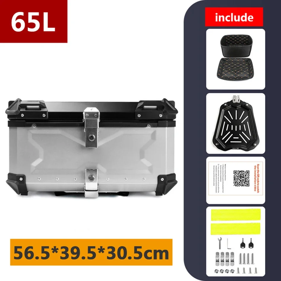 65L Large Capacity Motorcycle Tail Box Motorcycle Aluminum Top Box Universal Rear Trunk Motorcycle Travel Luggage Storage Case