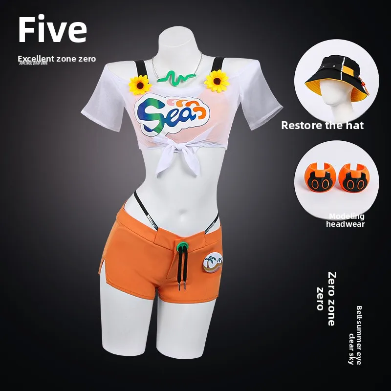 

Zzz Belle Cosplay Zenless Zone Zero Costume Swimsuit Summer Outfit Hat Shorts Bikini Women Girls Halloween Party Role Play Suit