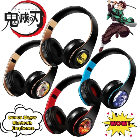 Demon Slayer Tanjiro Kamado Nezuko Hashibira Inosuke Bluetooth Headset Creative High Value Printed Headset Plukable Card Headset