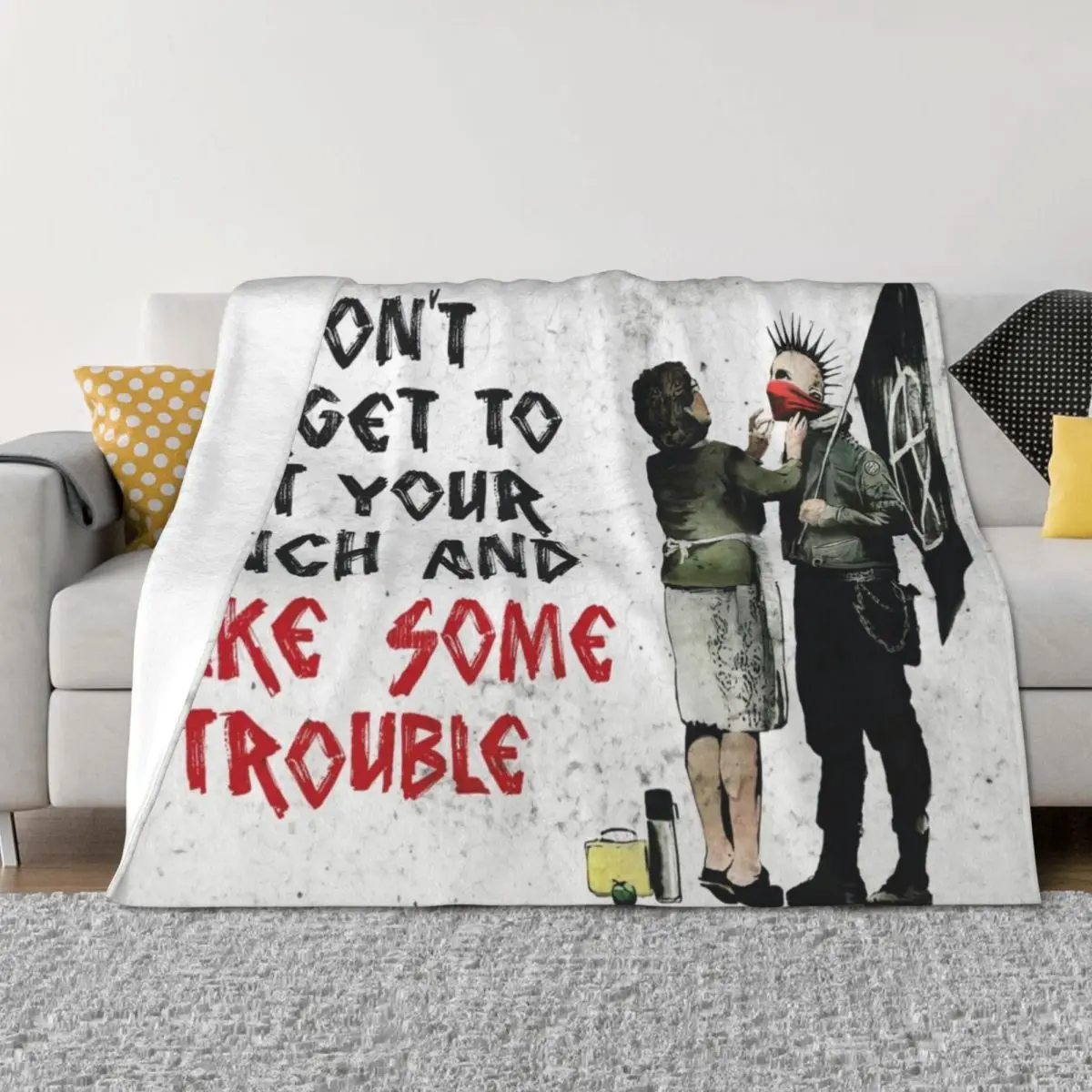 

Banksy - Don't Forget to Eat Your Lunch and Make Some Trouble Throw Blanket anime decorative Polar Blankets