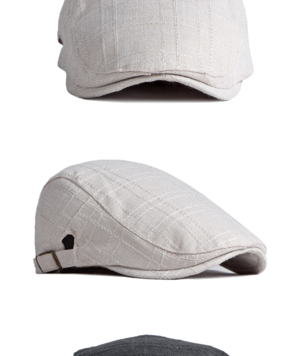 HT3098 Herren- und Damen-Baskenmützen, Atmungsaktiver Frühling-Sommer-Sonnenhut, Künstler-Leinen-Flatcap, Verstellbare Baskenmütze für Männer und Frauen – Detail 6