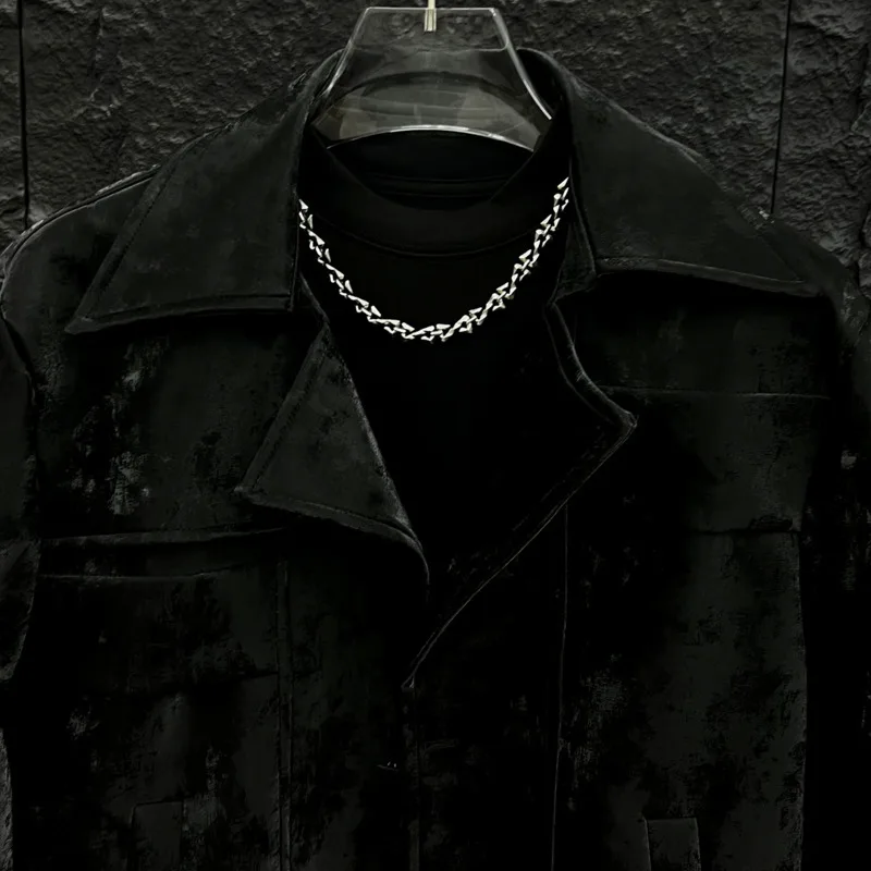 WVGA خريف شتاء جديد رجل الحبر نمط العصرية عاكسة بدوره إلى أسفل طوق جاكيتات المتخصصة شيك عادية مبطن الكتف معاطف W14800 #4