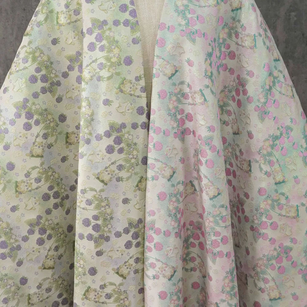 Raspberry Cat Pattern Yarn Dyed Jacquard Fabric for Kids Dress Vest Bag Decor DIY Sewing Material Per Meter Sweet Pastoral Style